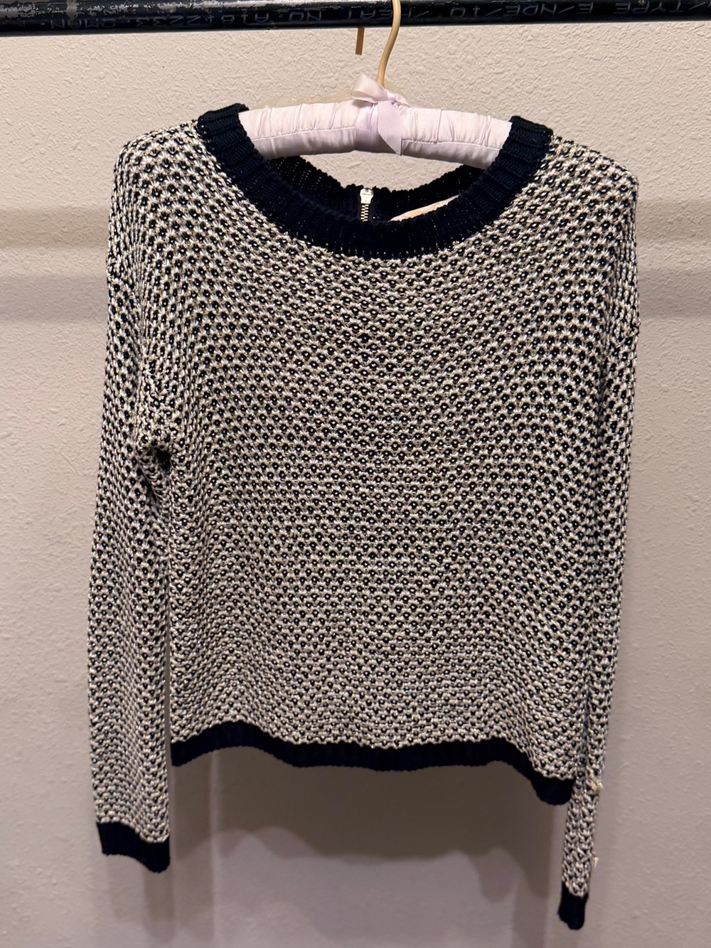 Rewind Black and White Textured Crewneck Sweater
